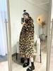 Leopard Print Sherpa Mid-Length Sweatshirt Dress