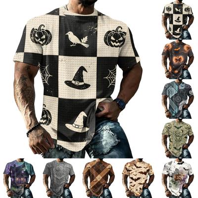 Men's Halloween Vintage Short Sleeve T Shirt Loose Breathable Summer Sports Streetwear Casual Everyday Top with Bat and Spider Web Print