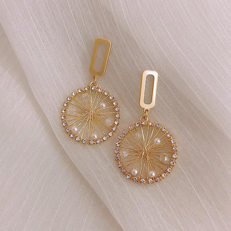 Dream Catcher Circle Earrings Retro Hong Kong Style Diamond 925 Silver Needle Earrings Cold Wind Earrings Female