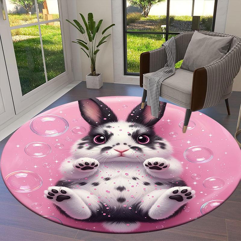 Black White Animals Round Area Rug,Carpet Rug for Living Room Bedroom Sofa Playroom Decor,Non-slip Floor Mat