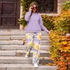 Women's Casual Round Neck Loose Fit Printed Sweatshirt and Sweatpants Set