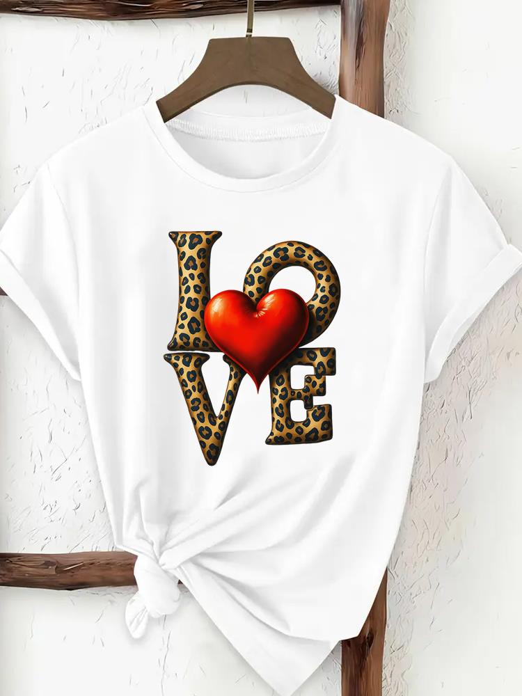 (Asian Size) Tee Print Fashion Top Women Clothing T Shirt Love Letter Style Trend Cute Woman Female Short Sleeve Graphic T-shirts