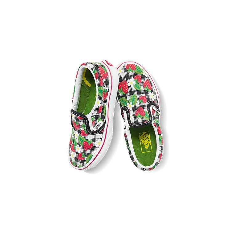 Vans Strawberry Print Casual Low-Top Kids Skate Shoes Kids sneaker Black White VN0A7Q5GARU