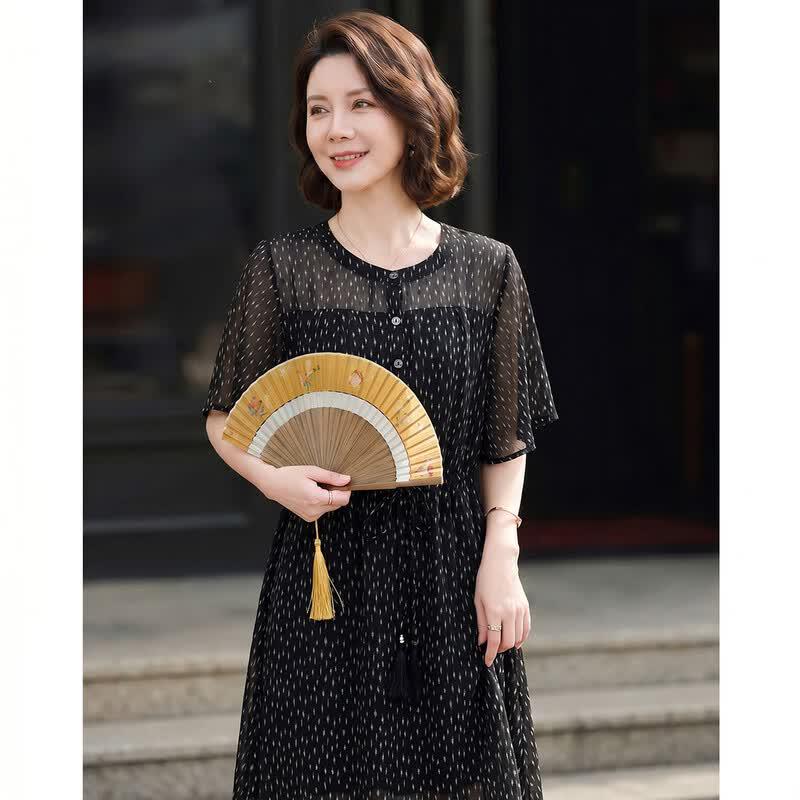 Haoyi Women's Summer Chiffon Belted A-Line Midi Dress