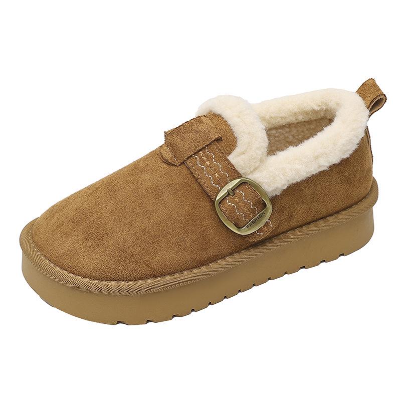 Thick-soled Birkenstocks 2025 Winter New Women's Velvet Non-slip Warm Fluffy Cotton Shoes Flat-soled Bread Shoes Cotton Shoes