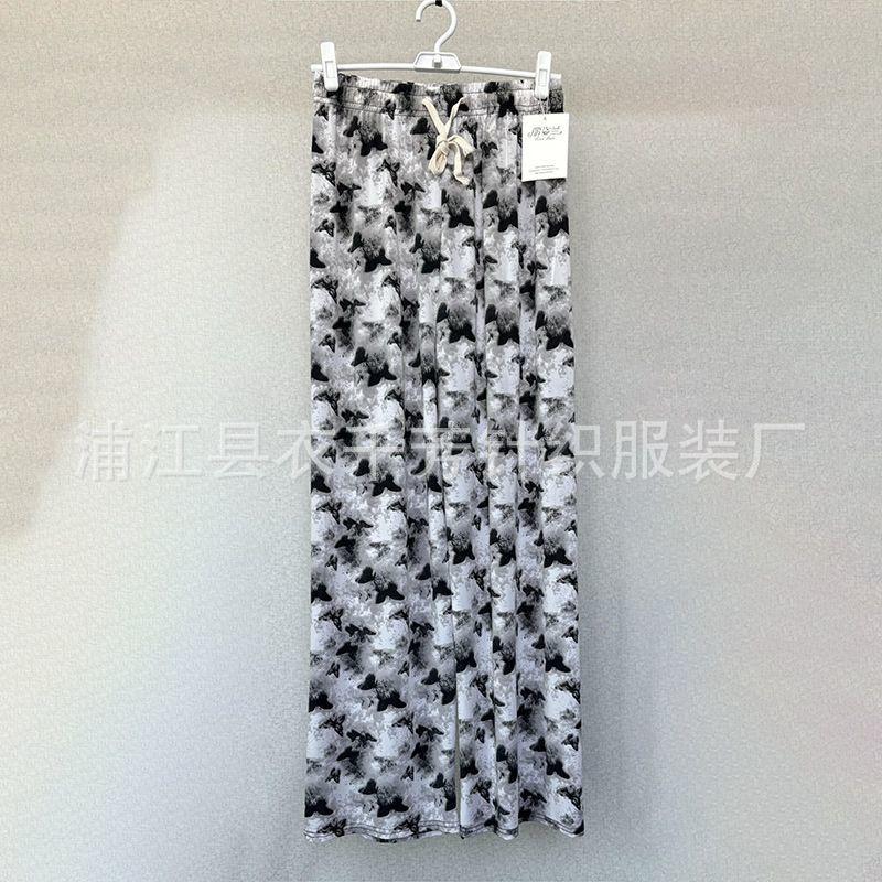 Women's High Waist Drawstring Wide Leg Pants Loose Straight Tie Dye Printed Polyester Trousers For Summer Commute Floor Length Casual Wear
