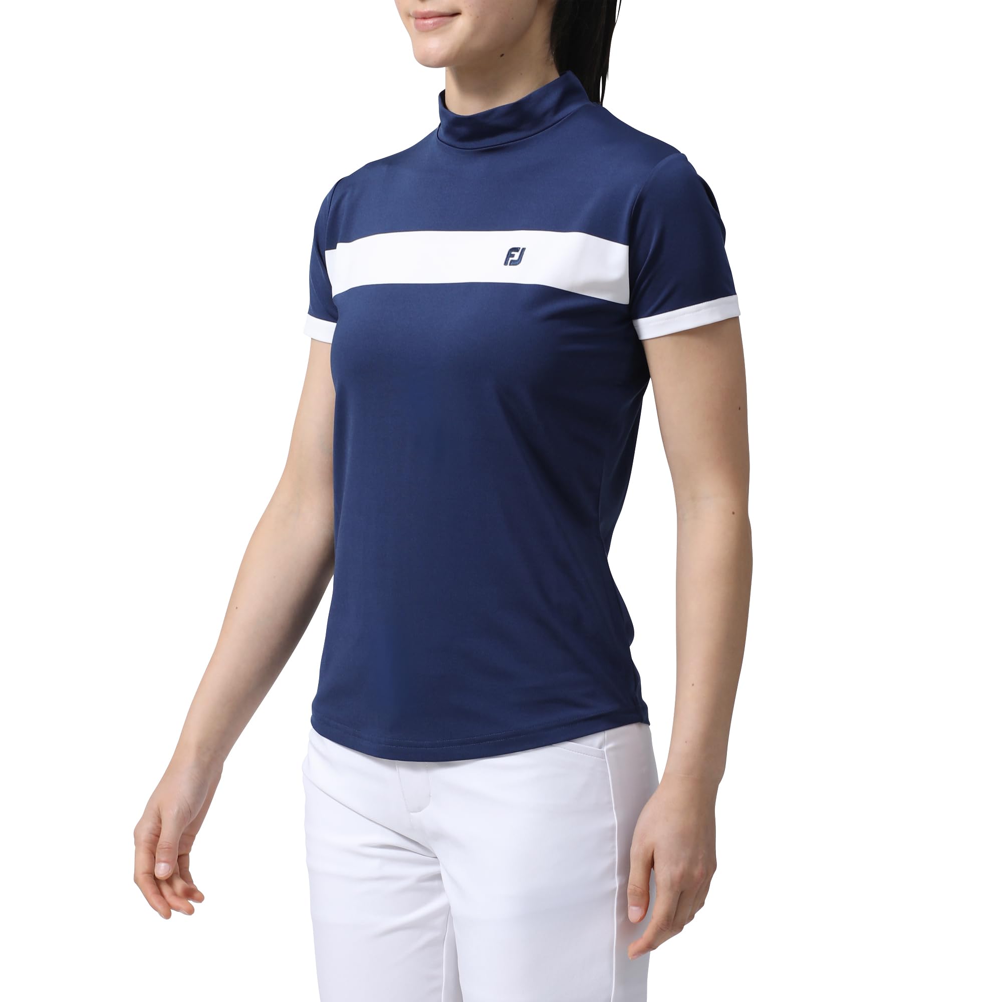 

Женская футболка FootJoy с коротким рукавом и воротником-стойкой, темно-синяя, размер S (FJW-S24-S09, 81942-S)