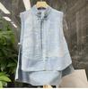 Nationale Stijl Denim Vest Dames Lente en Herfst Losse Dunne Sectie Etnische Stijl Chinese Stijl Schijfgesp Vest Vestjas
