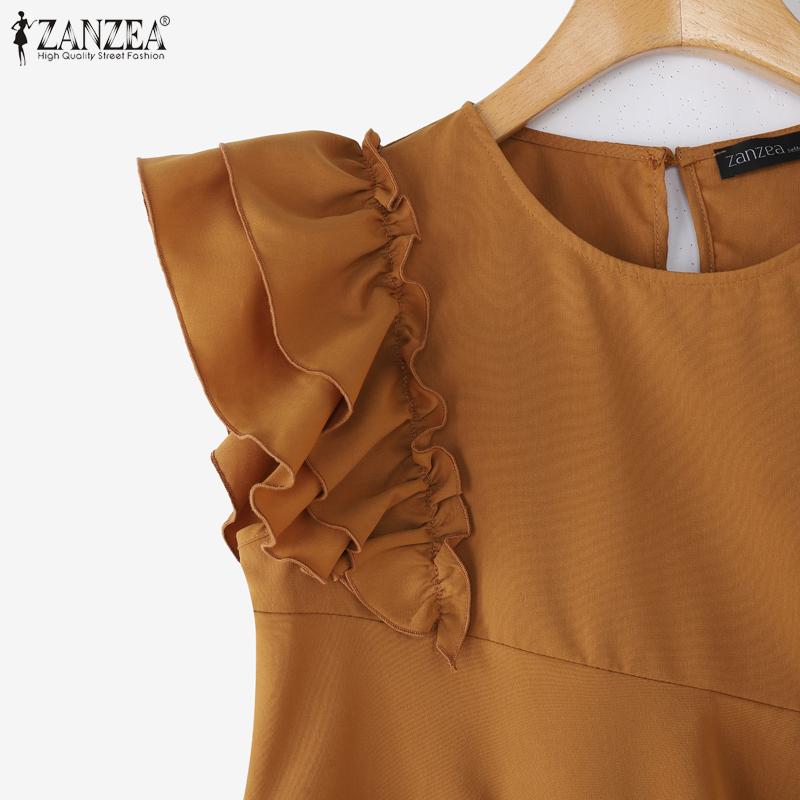 ZANZEA Damen Lässige Rundhals Einfarbig Sommer Ärmellose Tanktops