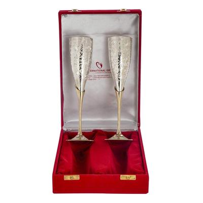 German Silver Wine Glass with Beautiful Velvet Box Packing and with Carry Bag (Set of 2 Pieces Glass / 28 Centimeters)