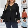 Women S Plus Size Fall Winter Knit Top Lantern Sleeve Button Decorated Pullover Sweater