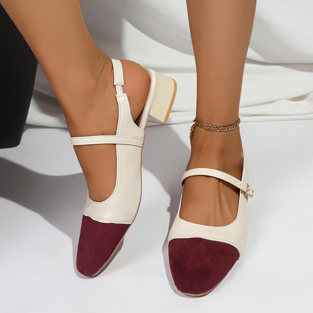 Fashion Summer New Colorblock Splicing Shallow Mouth Fashionable and Simple Style Outwear Women's Sandals High Heel Single Shoes