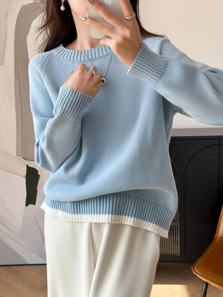 Korean-Style Loose Fit Women's Round Neck Thick Pure Cotton Long Sleeve Sweater for Autumn/Winter