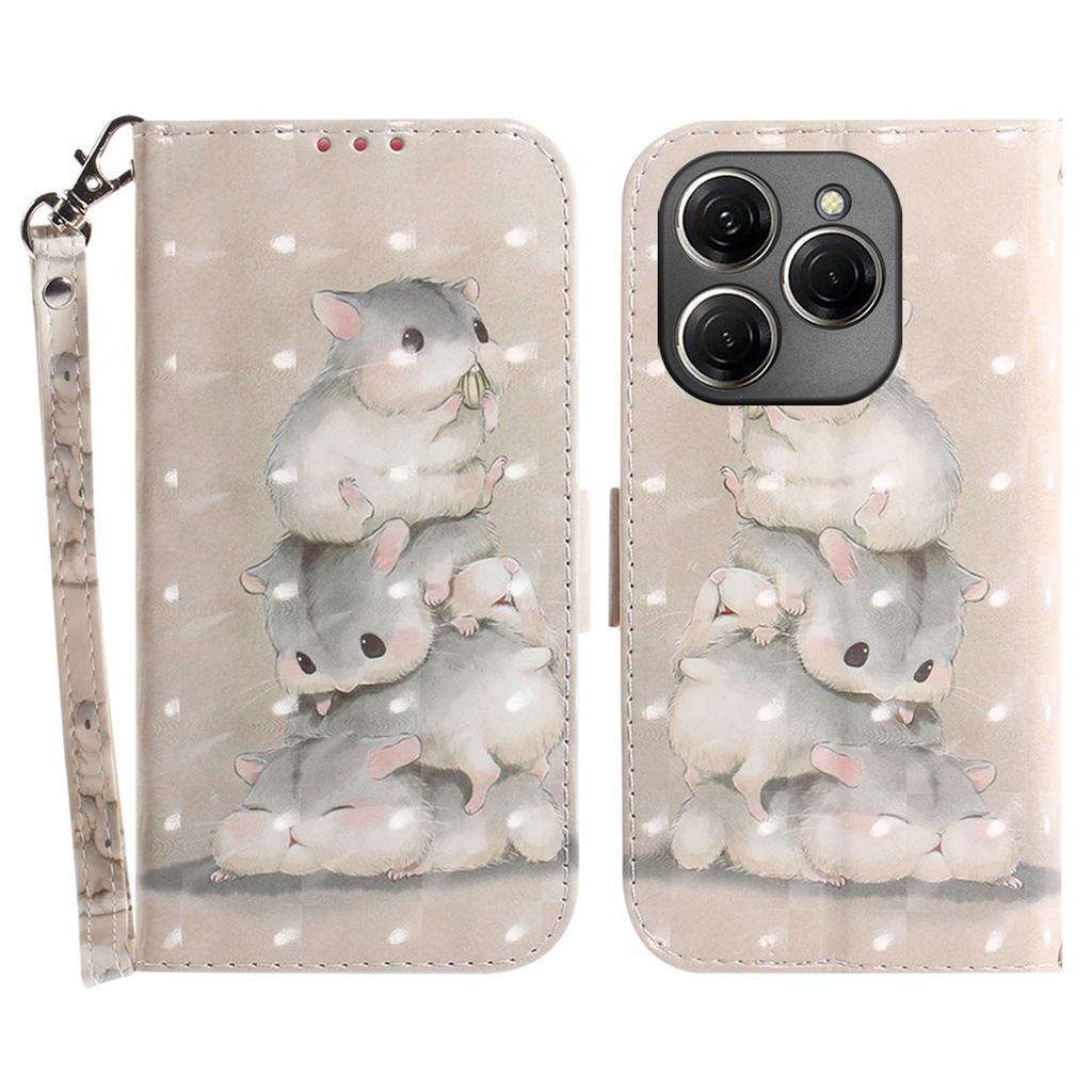 Dla TECNO Spark 20 Pro Etui Wzór Nadruk Skórzany Portfel Pokrowiec ze Smyczą