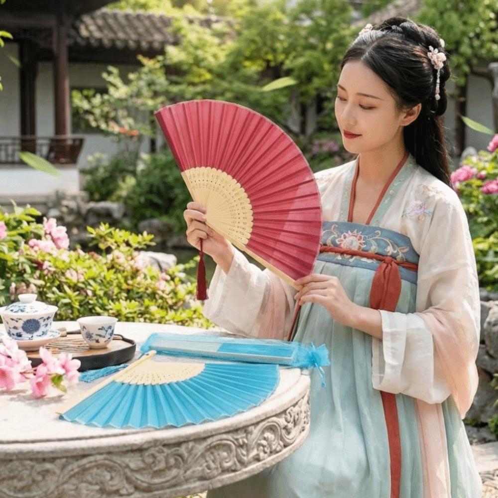 Wear Resist Folding Fan Cooling Tool Bamboo Hand Fan Fashionable Silk Hand Fan Festival Party
