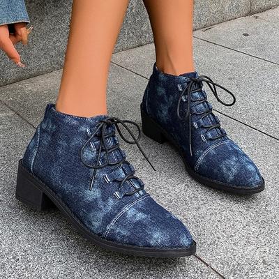 Cowboy Ankle Boots Woman Chunky Designer Mid Heels Shoes Women  Trend Winter Lace Up  Walking Dress Pumps Cozy Mujer Zapatos