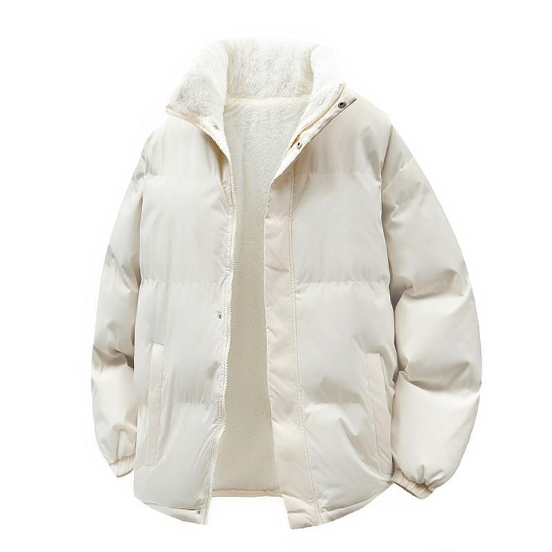 Unisex Winter Cotton Padded Jacket Warm Thick Fleece-Lined Stand Collar Casual Outerwear Teens Adults
