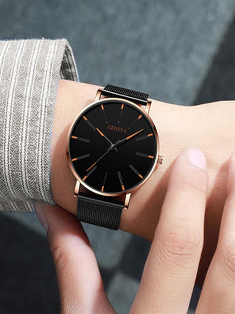 New Student Mesh Strap Watch Alloy Mesh Strap Men's Strip Nail Fashionable Contrasting Color Fashionable Quartz Watch