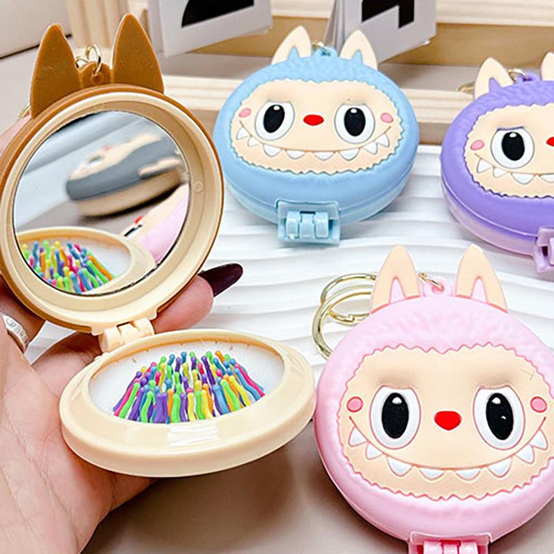 Kawaii Labubu Příšerky Klíčenky Zrcátko Hřeben Přívěsky Tři-v-jednom Multifunkční Kroužky na klíče Dívky Venkovní Přenosné Klíčenky