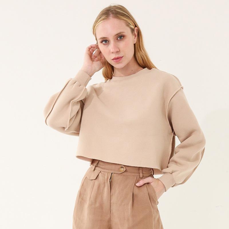 Cropped Fleece Long Sleeve Workout Yoga Sweatshirt For Women