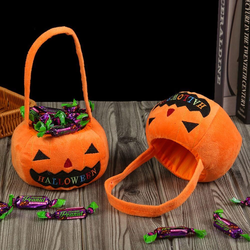 Trick or Treat Pumpkin Candy Bucket Gifts Pouch Stuffed Cotton Tote Bags Halloween Candy Bag Kids