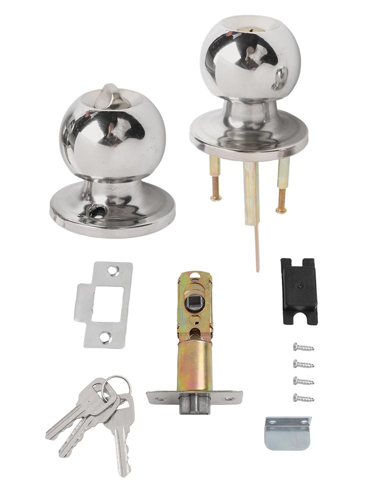 Door Set Knob Handle Lock With Key Privacy Passage Round Home Sliver Bathroom Entrance Stainless Steel Ball Practical Useful