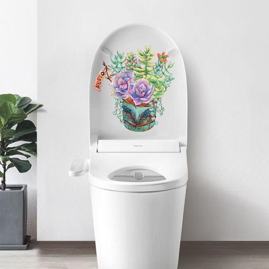 Flower Toilet Seat Lid Sticker Self-Adhesive Toilet Lid Art Decals Removable Peel And Stick Wall Sticker for Bathroom Bathtub Wall Decor