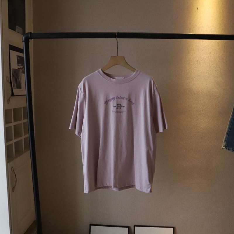 

2025 Summer Korean Style Women s Round Neck Letter Print Short Sleeve T-shirt - Casual Simple Top One Size