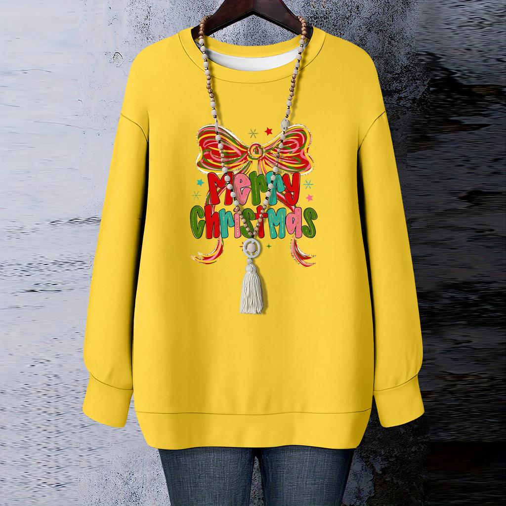 Ladies' Christmas Printed Round Neck Long Sleeved T-shirt Sweatshirt Top