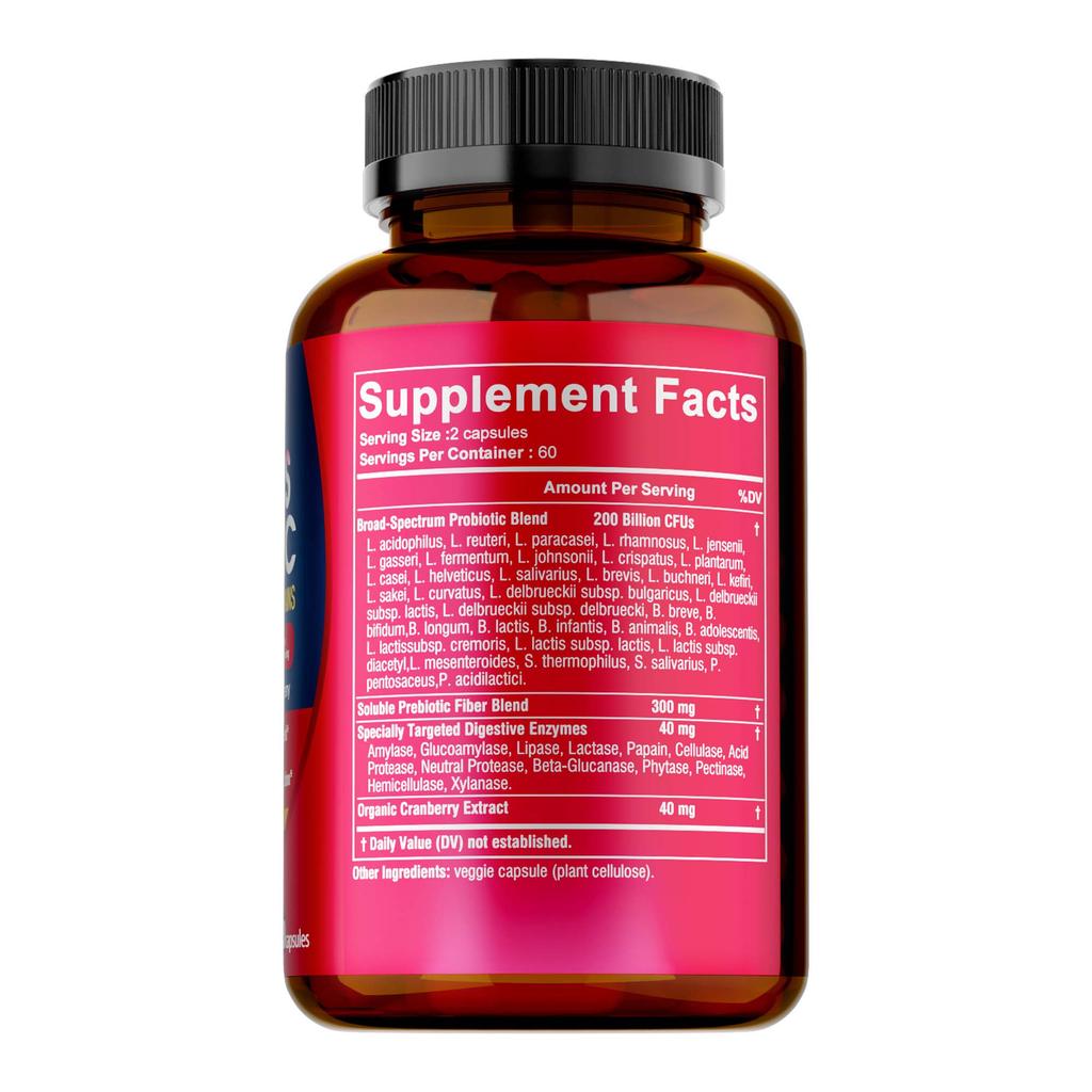 Women's Probiotic Capsules Provide 200 Billion CFU, Containing Prebiotics and Strains To Support Urinary Tract Health and Promote Digestion.