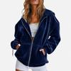Women Jacket Solid Color Velvet Loose Fit Hooded Sweatshirt Long Sleeve Casual Outerwear Grey Navy Burgundy Zip Up Jacket