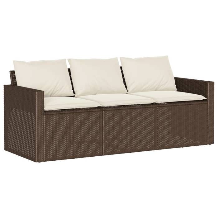 VidaXL Garden Sofa with Cushions 3-Seater Brown Wicker, Outdoor Sofa, Garden Sofa 3-Seater, Sofa 366342