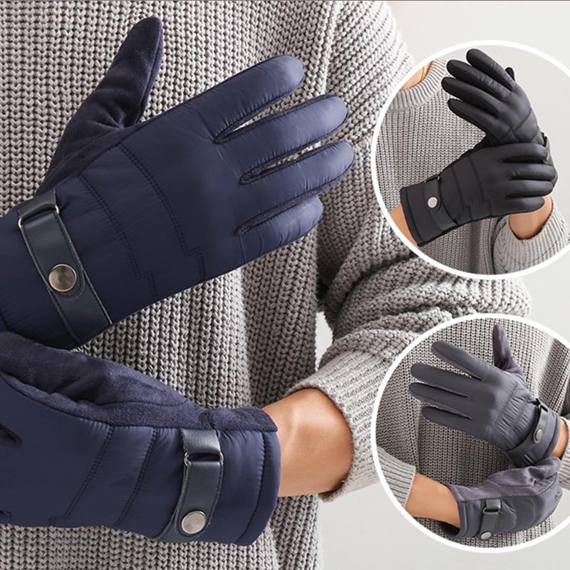Autumn and Winter Plush Down Cloth Korean Edition Touchscreen Riding and Driving Windproof and Warm Suede Gloves