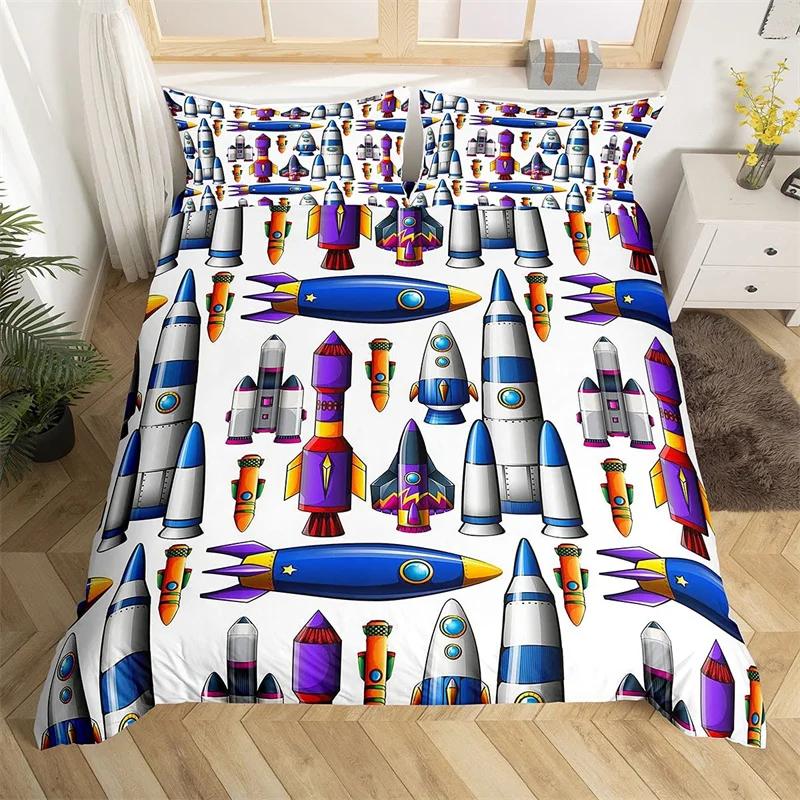Aircraft Queen Duvet Cover Set Cartoon Airplane Bedding Set Polyester Clouds Stars Moon Print Comforter Cover For Kids Boys Room