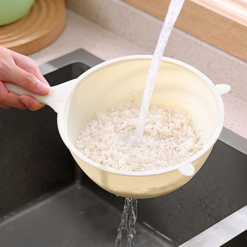 Multi-Functional Rice Washer & Colander: Hands-Free Kitchen Basin for Washing Rice, Fruits, Vegetables, with Spoon & Soy Milk Dregs Filter.