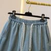 Plus Size Women's Lace Trim Denim Shorts - Loose Wide Leg Casual Capris