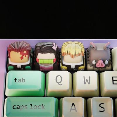 Figurka Anime Kimetsu no Yaiba Kamado Tanjiro Agatsuma Zenitsu Nakładka na Klawisz Krzyżowa Podstawa Klawiatury Mechanicznej Prezent ESC Pozycja Artystyczna Przegubowa Skala Szczegółowa Ruchomy