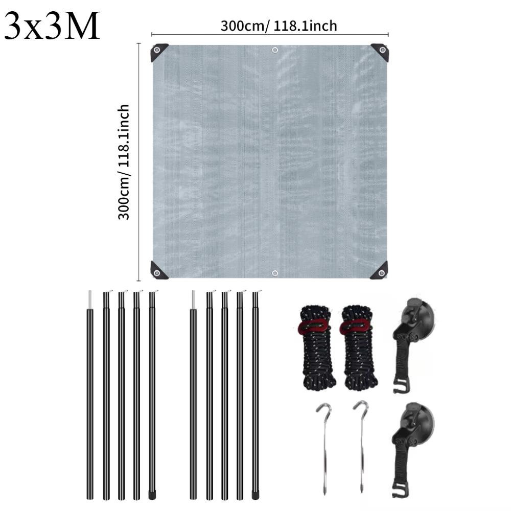 3M PE Car Side Awning with Pole Kits Rooftop Camping Tarp Waterproof Vehicle Tent Hammock Rooftop Pull Out Tailgate Tent Shelter