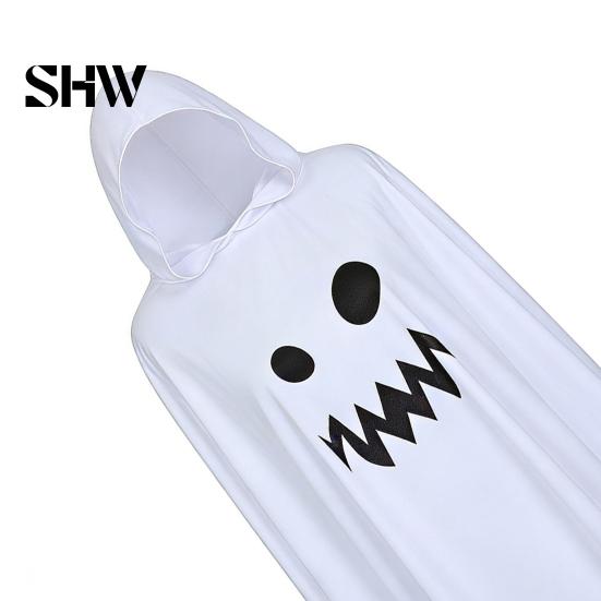 Weicher Atmungsaktiver Party-Kleidung Halloween Geisterumhang mit Kapuze, Lockerer Schnitt Unregelmäßiger Saum Kostüm Universelle Dekoration für Cosplay-Party, Weiß Spukhaft