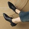 Mode 2025 Nya Klassiska Dam Pumps Vår Höst Kontor Damer Casual Hög Klack Bekväma Äkta Läder Snörskor Svarta Skor Kvinna