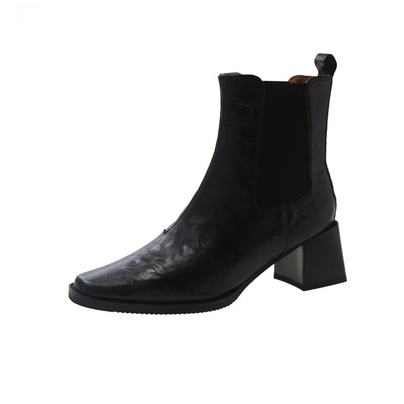 Short Boots Women's 2025 Autumn and Winter New Square Head Thick Heel Middle Heel Korean Version Sleeve Versatile Martin Commuter Chelsea Boots