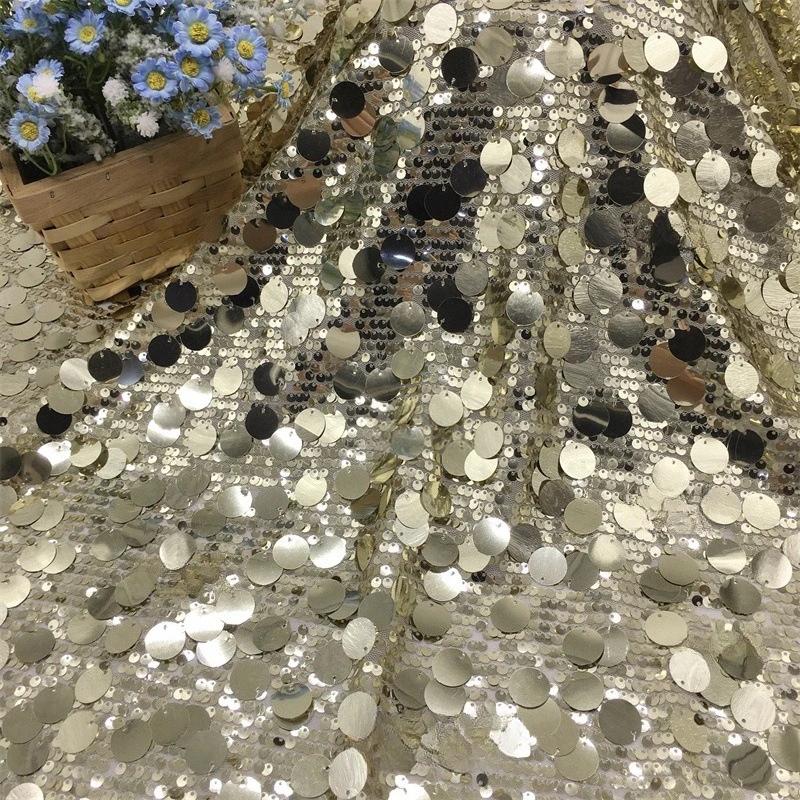1yards 5+18mm Silver Shiny Beaded Fabric for DIY Sewing Stage & Costume Dress Background Clothing Supplies Handmade DIY Etc.