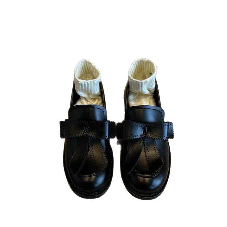 Bow British style loafers women's 2025 spring new one-pedal retro college single shoes low-heeled small leather shoes