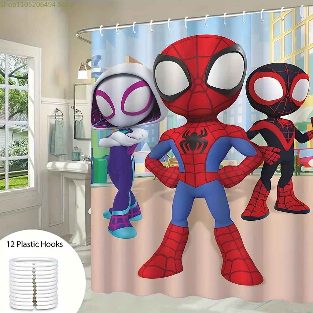 Marvel 1pc Printed Shower Curtain with Spider-Man Cartoon Design, Durable, Perfect for Cozy Home Bathrooms or Guest Bathrooms,