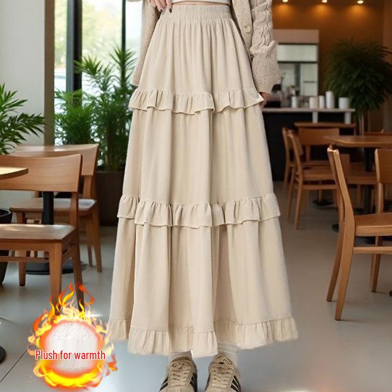 Women's 2026 A-Line Layered Velvet Umbrella Skirt with Elastic Waist - Mid-Length, In Stock
