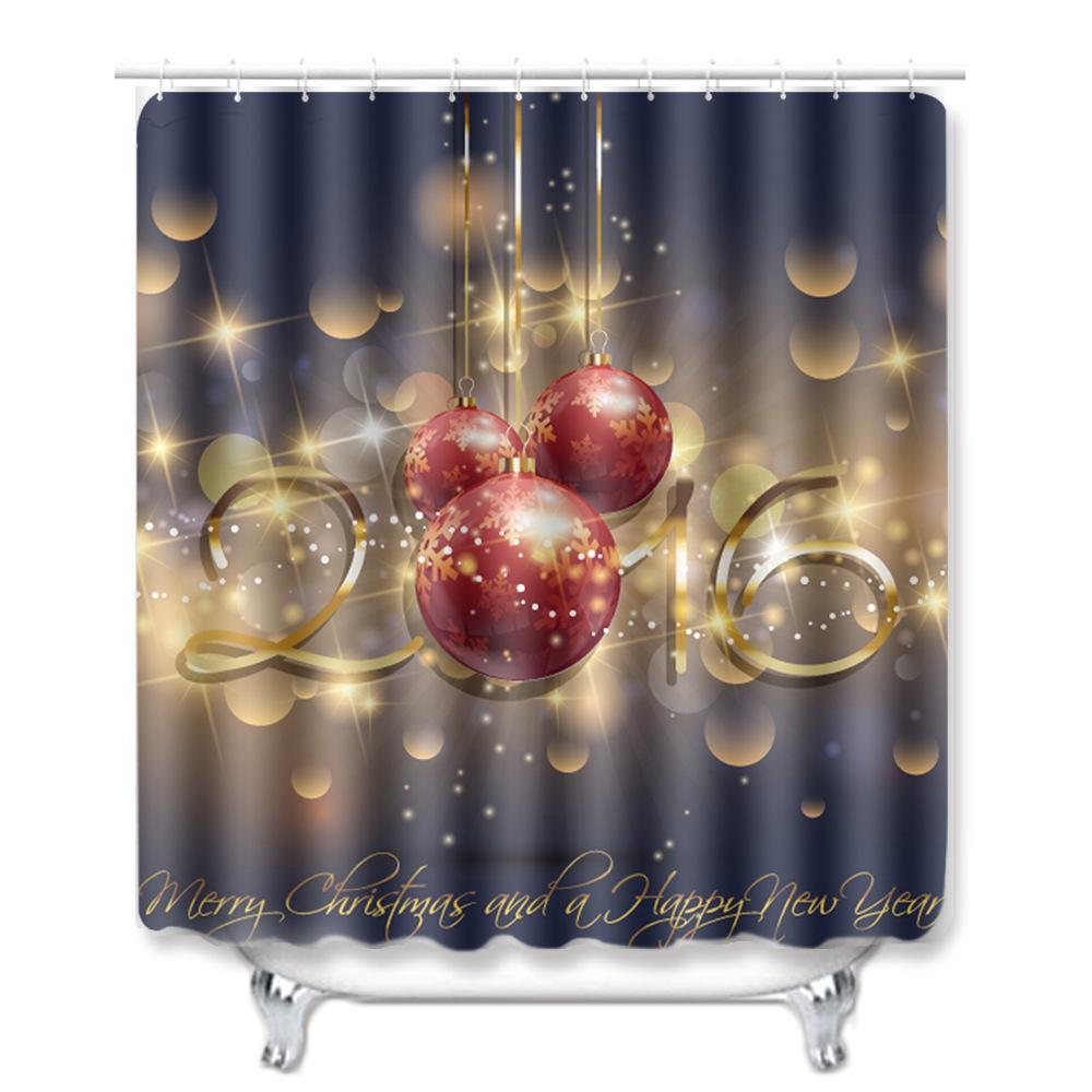 Christmas Shower Curtain Floor Mat Combination Four-Piece Set Bathroom Toilet Carpet Shower Room Mat Foot Mat
