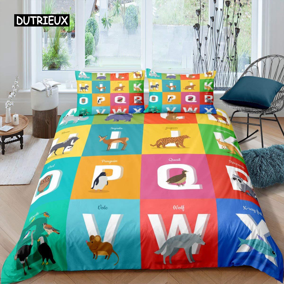 

Детский алфавитный комплект постельного белья из полиэстера с цифровым узором, обучающий комплект, пододеяльник, двойной размер, расписанный вручную, пододеяльник EU single(135x200cm)