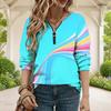 Women Plus Size V Neck Front Zip Sweatshirt Long Sleeve Ribbed Cuffs Colorful Swirl Printed Top