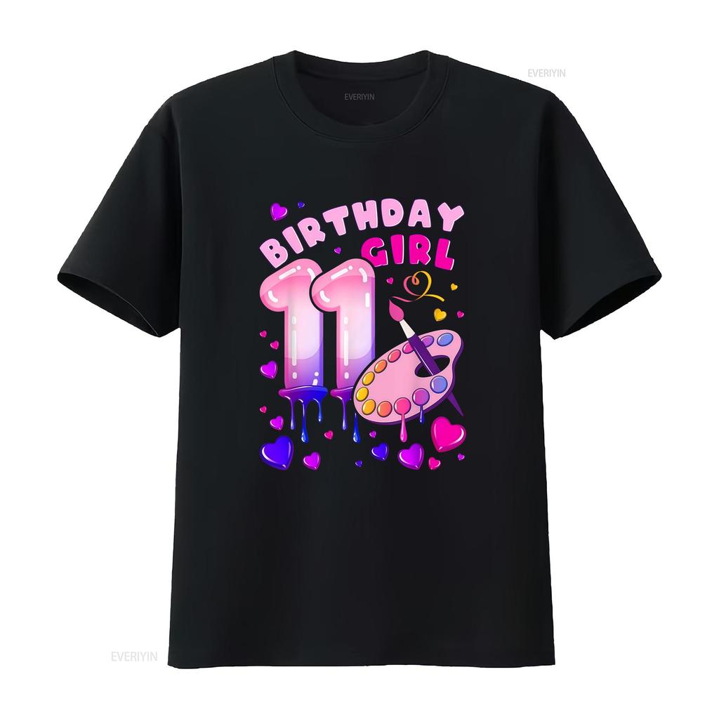 11th Birthday Girl 11 Years Painting Art Number T Shirt Vintage Versatile Soft Top For Everyday Wear Graphic Stretched