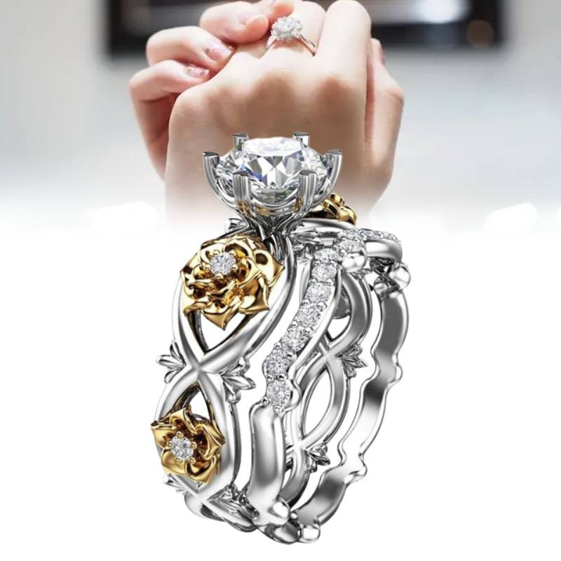 Plated Gold 2pcsset Flower Ring Women Elegant Design Fashionable And Simple